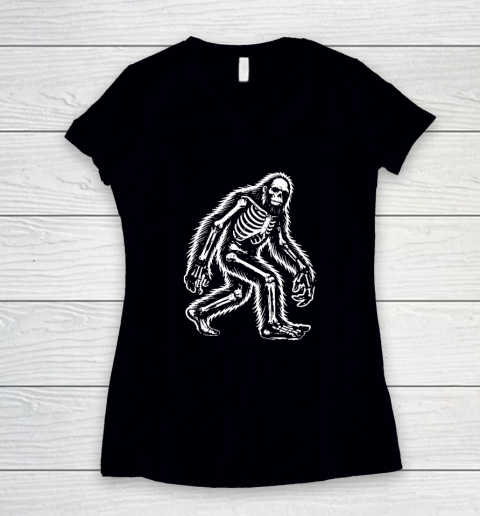 Funny Bigfoot Sasquatch Halloween Skeleton Women's V-Neck T-Shirt