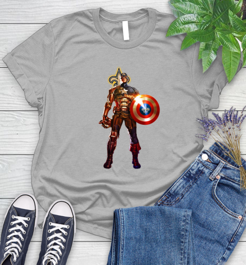 NFL Captain America Marvel Avengers Endgame Football Sports New Orleans Saints Women's T-Shirt 5
