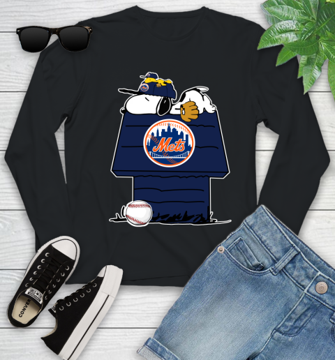MLB New York Mets Snoopy Woodstock The Peanuts Movie Baseball T Shirt Youth Long Sleeve 2