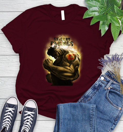Calgary Flames NHL Hockey Hulk Marvel Avengers Sports Women's T-Shirt 7