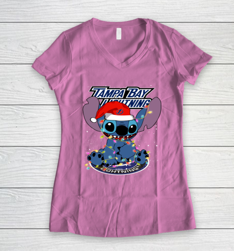 Tampa Bay Lightning NHL Hockey noel stitch Christmas Women's V-Neck T-Shirt 8