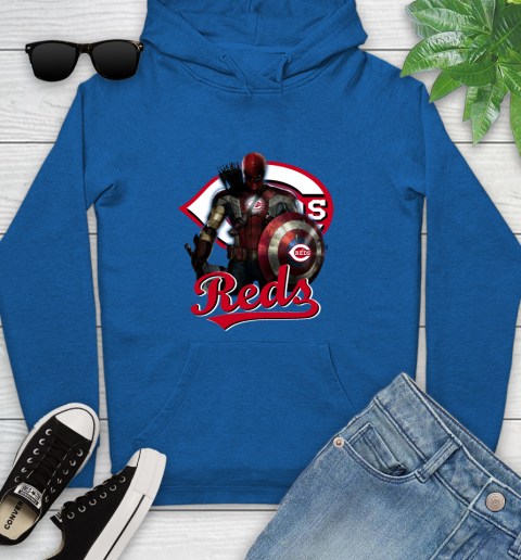 MLB Captain America Thor Spider Man Hawkeye Avengers Endgame Baseball Cincinnati Reds Youth Hoodie 9