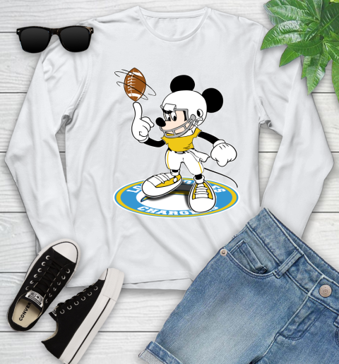 NFL Football Los Angeles Chargers Cheerful Mickey Disney Shirt Youth Long Sleeve 3 NFL Football Los Angeles Chargers Cheerful Mickey Disney Shirt Youth Long Sleeve - Image 3