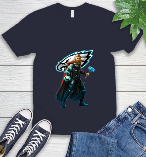 NFL Thor Avengers Endgame Football Philadelphia Eagles V-Neck T-Shirt 3