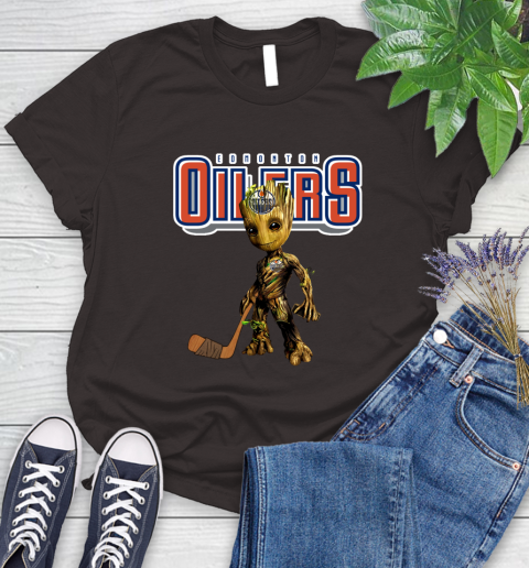 Edmonton Oilers NHL Hockey Groot Marvel Guardians Of The Galaxy Women's T-Shirt 8