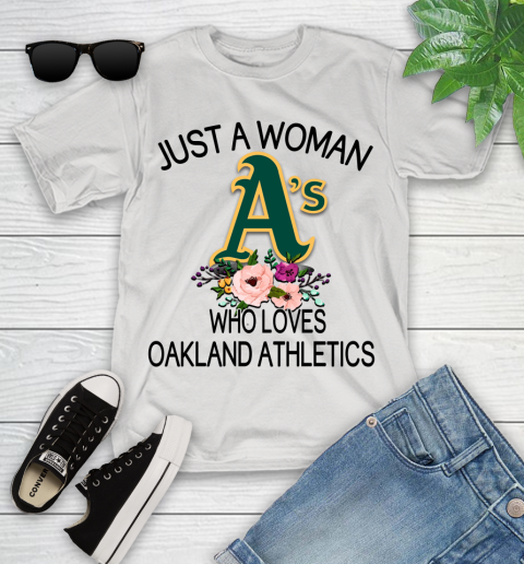 MLB Just A Woman Who Loves Oakland Athletics Baseball Sports Youth T-Shirt