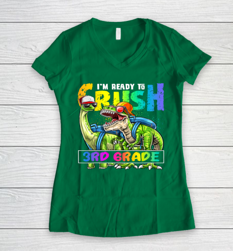 Next Level t shirts I m Ready To Crush 3Rd Grade T Rex Dino Holding Pencil Back To School Women's V-Neck T-Shirt 11
