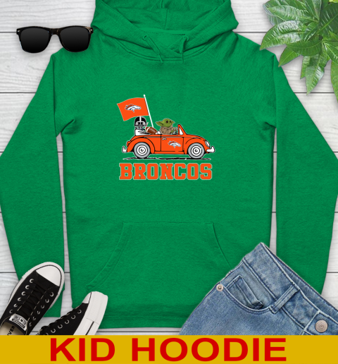 NFL Football Denver Broncos Darth Vader Baby Yoda Driving Star Wars Shirt Youth Hoodie 8