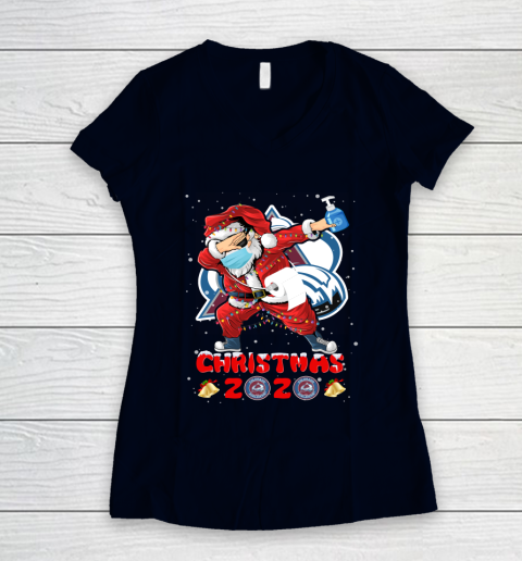 Colorado Avalanche Funny Santa Claus Dabbing Christmas 2020 NHL Women's V-Neck T-Shirt 2