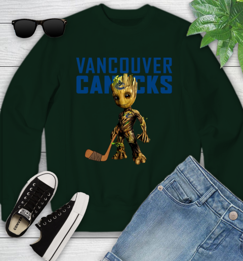 Vancouver Canucks NHL Hockey Groot Marvel Guardians Of The Galaxy Youth Sweatshirt 10