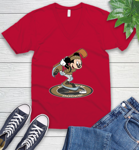 NHL Hockey Anaheim Ducks Cheerful Mickey Disney Shirt V-Neck T-Shirt 7