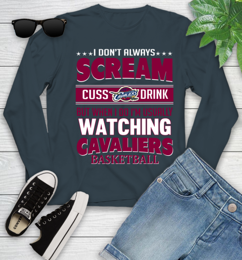 Cleveland Cavaliers NBA Basketball I Scream Cuss Drink When I'm Watching My Team Youth Long Sleeve 9