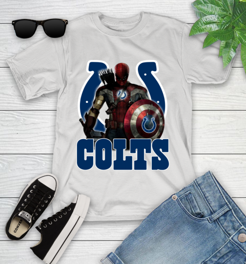 NFL Captain America Thor Spider Man Hawkeye Avengers Endgame Football Indianapolis Colts Youth T-Shirt