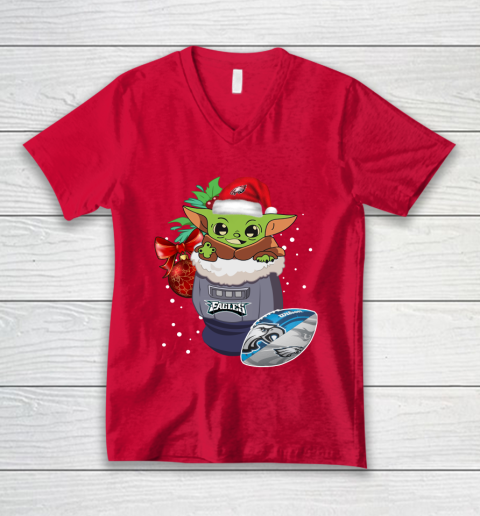 Philadelphia Eagles Christmas Baby Yoda Star Wars Funny Happy NFL V-Neck T-Shirt 7