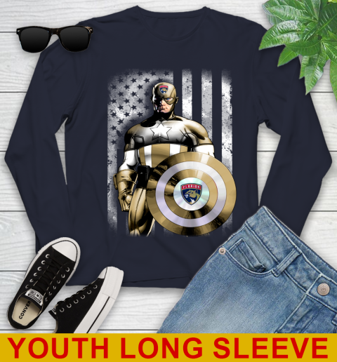 Florida Panthers NHL Hockey Captain America Marvel Avengers American Flag Shirt Youth Long Sleeve 2