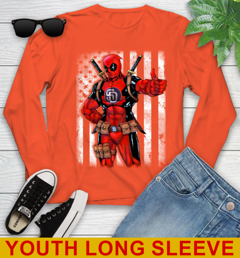 MLB Baseball San Diego Padres Deadpool American Flag Shirt Youth Long Sleeve 3