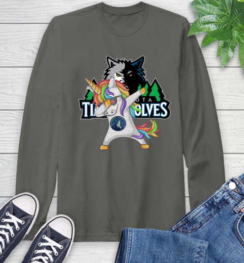 Minnesota Timberwolves NBA Basketball Funny Unicorn Dabbing Sports Long Sleeve T-Shirt 8