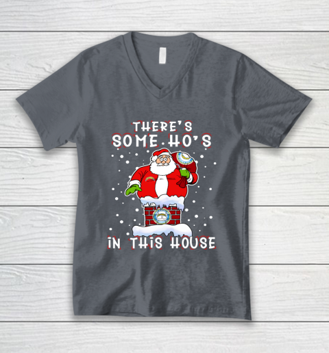 Los Angeles Chargers Christmas There Is Some Hos In This House Santa Stuck In The Chimney NFL V-Neck T-Shirt 4