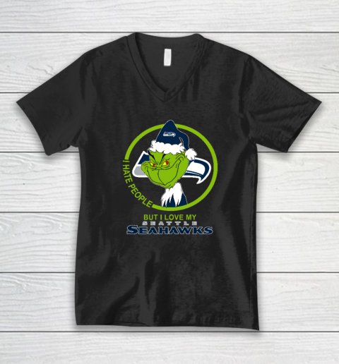 Seattle Seahawks NFL Christmas Grinch I Hate People But I Love My Favorite Football Team V-Neck T-Shirt