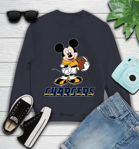 NFL Football Los Angeles Chargers Cheerful Mickey Mouse Shirt Youth Sweatshirt 3