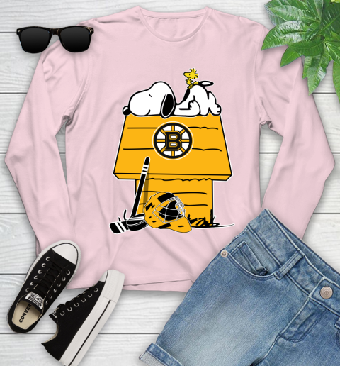 Boston Bruins NHL Hockey Snoopy Woodstock The Peanuts Movie Youth Long Sleeve 10