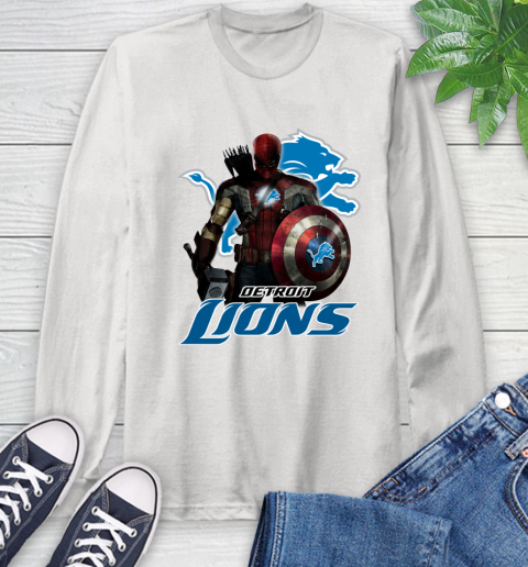 NFL Captain America Thor Spider Man Hawkeye Avengers Endgame Football Detroit Lions Long Sleeve T-Shirt