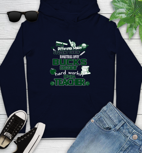 Milwaukee Bucks NBA I'm A Difference Making Student Caring Basketball Loving Kinda Teacher Youth Hoodie 3