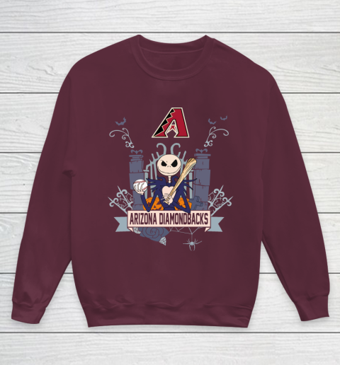 MLB Arizona Diamondbacks Baseball Jack Skellington Halloween Youth Sweatshirt 4