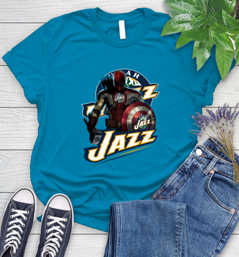 Utah Jazz NBA Basketball Captain America Thor Spider Man Hawkeye Avengers Women's T-Shirt 7