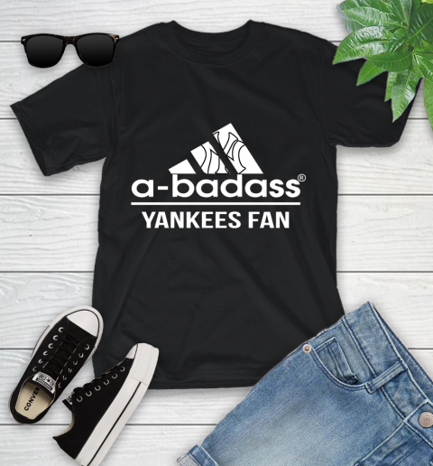 MLB A Badass New York Yankees Fan Adidas Baseball Sports Youth T-Shirt