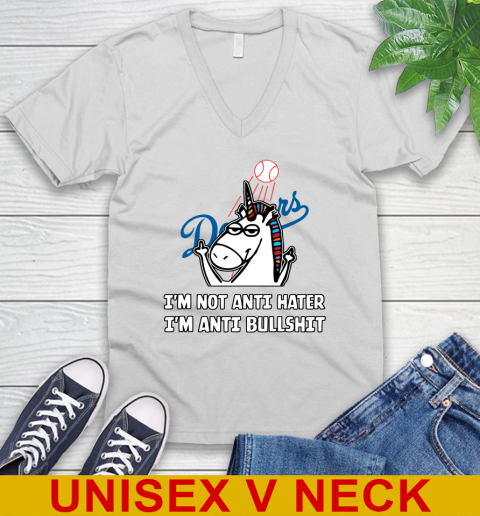 Los Angeles Dodgers MLB Baseball Unicorn I'm Not Anti Hater I'm Anti Bullshit V-Neck T-Shirt