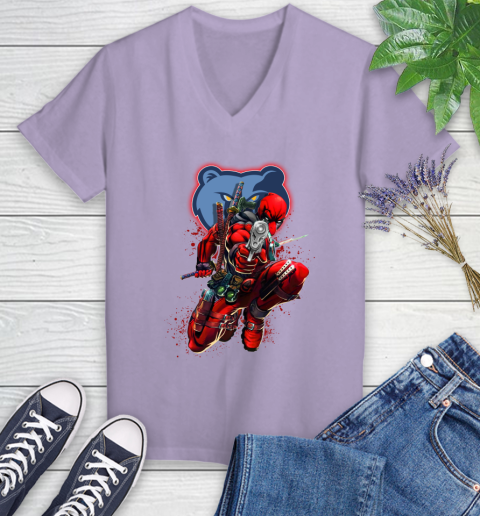 NBA Deadpool Marvel Comics Sports Basketball Memphis Grizzlies Women's V-Neck T-Shirt 14