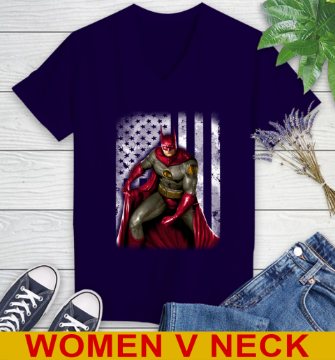 Chicago Blackhawks NHL Hockey Batman DC American Flag Shirt Women's V-Neck T-Shirt 3
