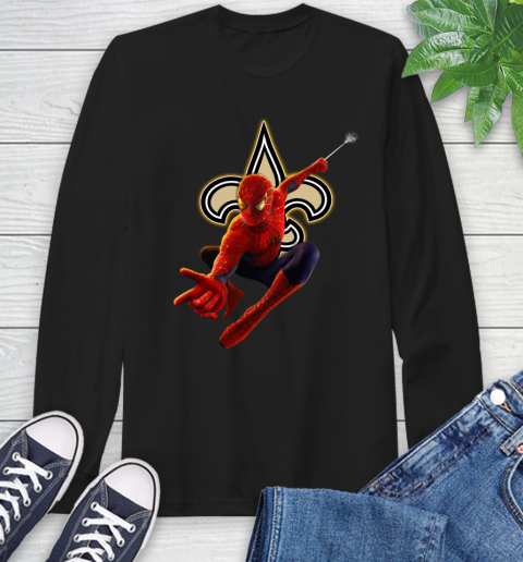 NFL Spider Man Avengers Endgame Football New Orleans Saints Long Sleeve T-Shirt 2