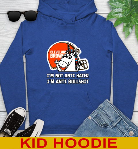 Cleveland Browns NFL Football Unicorn I'm Not Anti Hater I'm Anti Bullshit Youth Hoodie 10