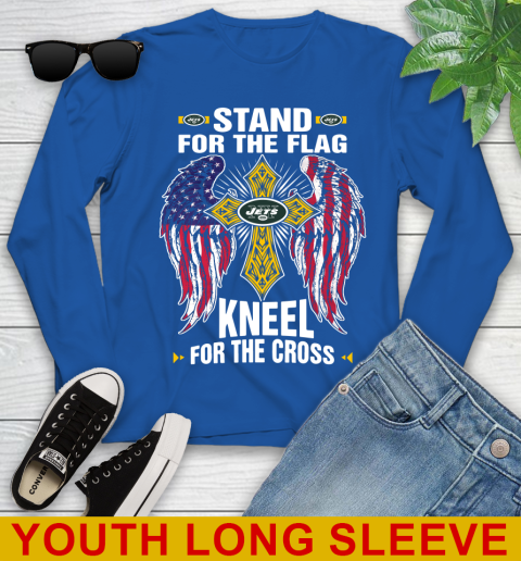 NFL Football New York Jets Stand For Flag Kneel For The Cross Shirt Youth Long Sleeve 10