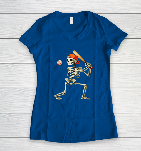 Skeleton Baseball Halloween Costume Funny Women's V-Neck T-Shirt 5