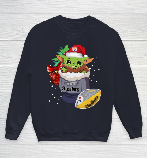 Pittsburgh Steelers Christmas Baby Yoda Star Wars Funny Happy NFL Youth Sweatshirt 3