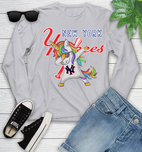 New York Yankees MLB Baseball Funny Unicorn Dabbing Sports Youth Long Sleeve 5