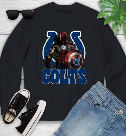 NFL Captain America Thor Spider Man Hawkeye Avengers Endgame Football Indianapolis Colts Youth Sweatshirt 2