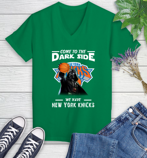 NBA Come To The Dark Side We Have New York Knicks Star Wars Darth Vader Basketball Women's V-Neck T-Shirt 5