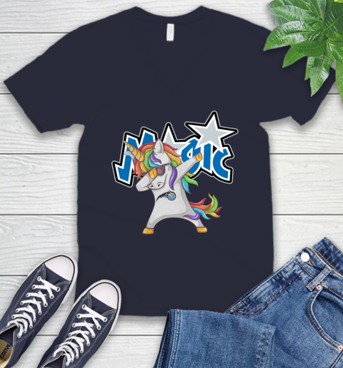 Orlando Magic NBA Basketball Funny Unicorn Dabbing Sports V-Neck T-Shirt 3