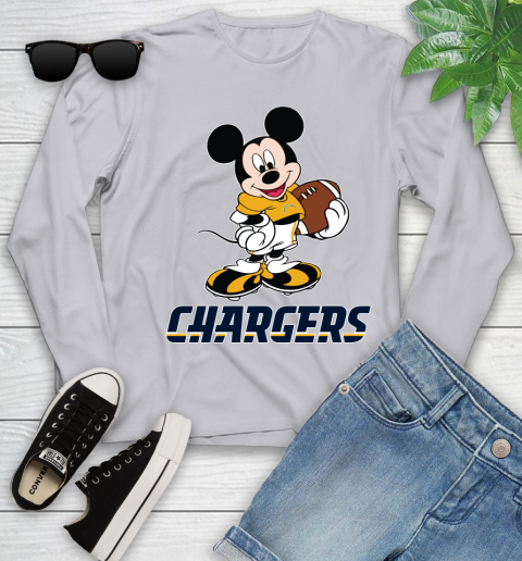 NFL Football Los Angeles Chargers Cheerful Mickey Mouse Shirt Youth Long Sleeve 5
