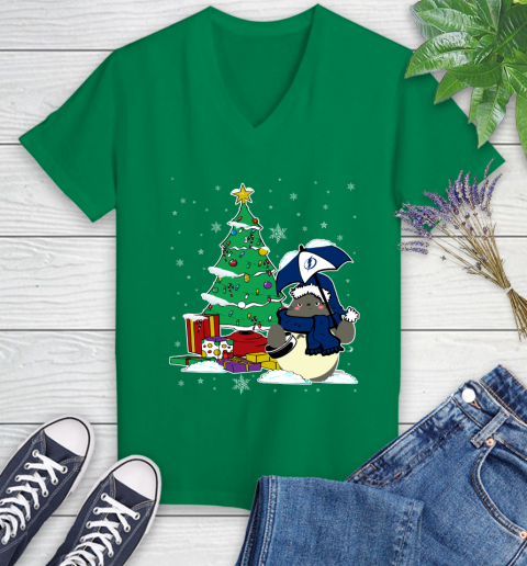 Tampa Bay Lightning NHL Hockey Cute Tonari No Totoro Christmas Sports Women's V-Neck T-Shirt 5