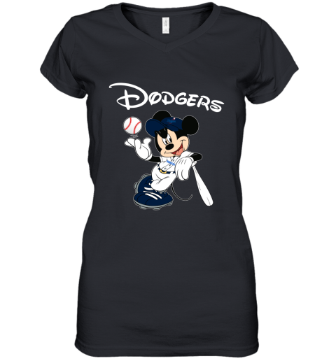 Baseball Mickey Team Los Angeles Dodgers Women's V-Neck T-Shirt