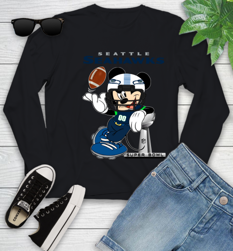 NFL Seattle Seahawks Mickey Mouse Disney Super Bowl Football T Shirt Youth Long Sleeve 2