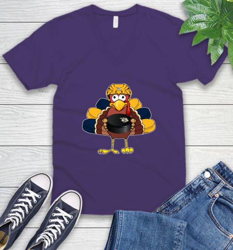 Nashville Predators Turkey Thanksgiving Day V-Neck T-Shirt 10