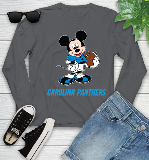 NFL Football Carolina Panthers Cheerful Mickey Mouse Shirt Youth Long Sleeve 8