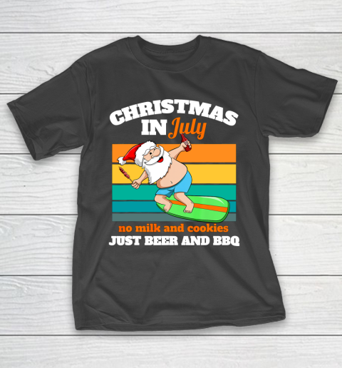 Surfer Santa Beer And BBQ Xmas Party Beach Christmas In July T-Shirt