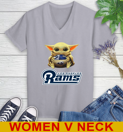 NFL Football Los Angeles Rams Baby Yoda Star Wars Shirt Women's V-Neck T-Shirt 5